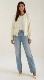 Gilet ouvert bordure perles manches longues blanc pour femme
