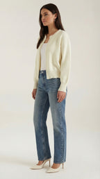 Gilet ouvert bordure perles manches longues pour femme