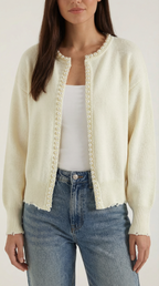 Gilet ouvert bordure perles manches longues pour femme – vue 2