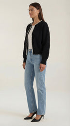 Gilet ouvert bordure perles manches longues noir pour femme