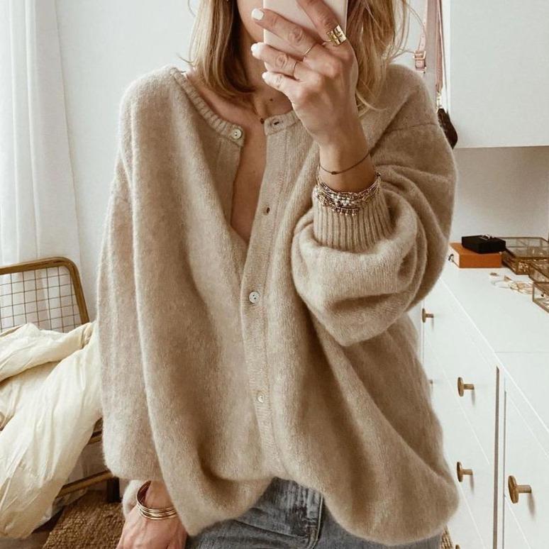 Gilet oversize à boutons épaules tombantes beige pour femme