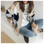Gilet oversized motifs géométriques col V pour femme