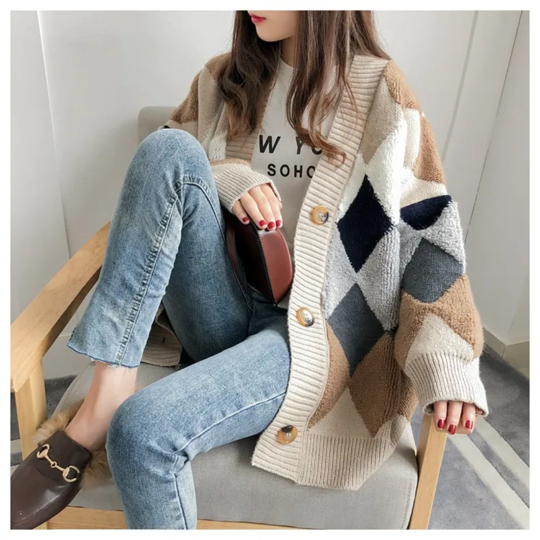 Gilet oversized motifs géométriques col V pour femme – vue 2