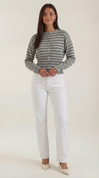 Gilet rayé à boutons coupe ample gris pour femme