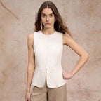Gilet sans manches boutonné cintré avec poche blanc pour femme