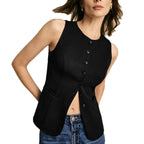 Gilet sans manches boutonné cintré avec poche pour femme – vue 4