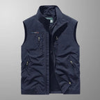 Gilet sans manches multi-poches zippé cargo bleu marine pour homme