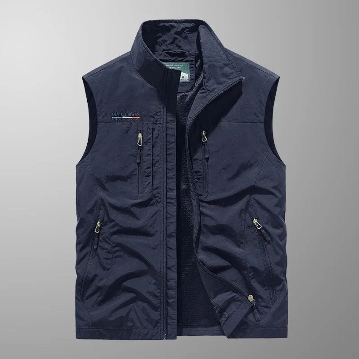 Gilet sans manches multi-poches zippé cargo bleu marine pour homme