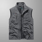 Gilet sans manches multi-poches zippé cargo gris pour homme