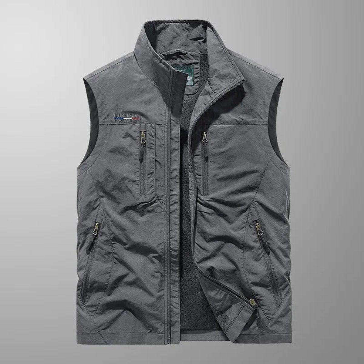 Gilet sans manches multi-poches zippé cargo gris pour homme