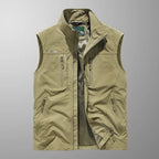 Gilet sans manches multi-poches zippé cargo kaki pour homme