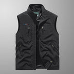 Gilet sans manches multi-poches zippé cargo noir pour homme