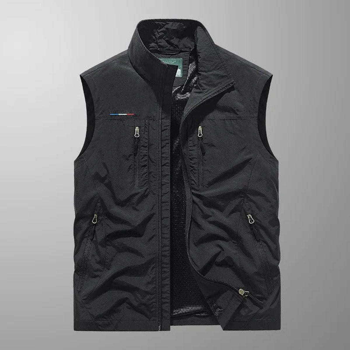 Gilet sans manches multi-poches zippé cargo noir pour homme