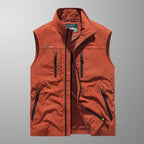 Gilet sans manches multi-poches zippé cargo rouge pour homme