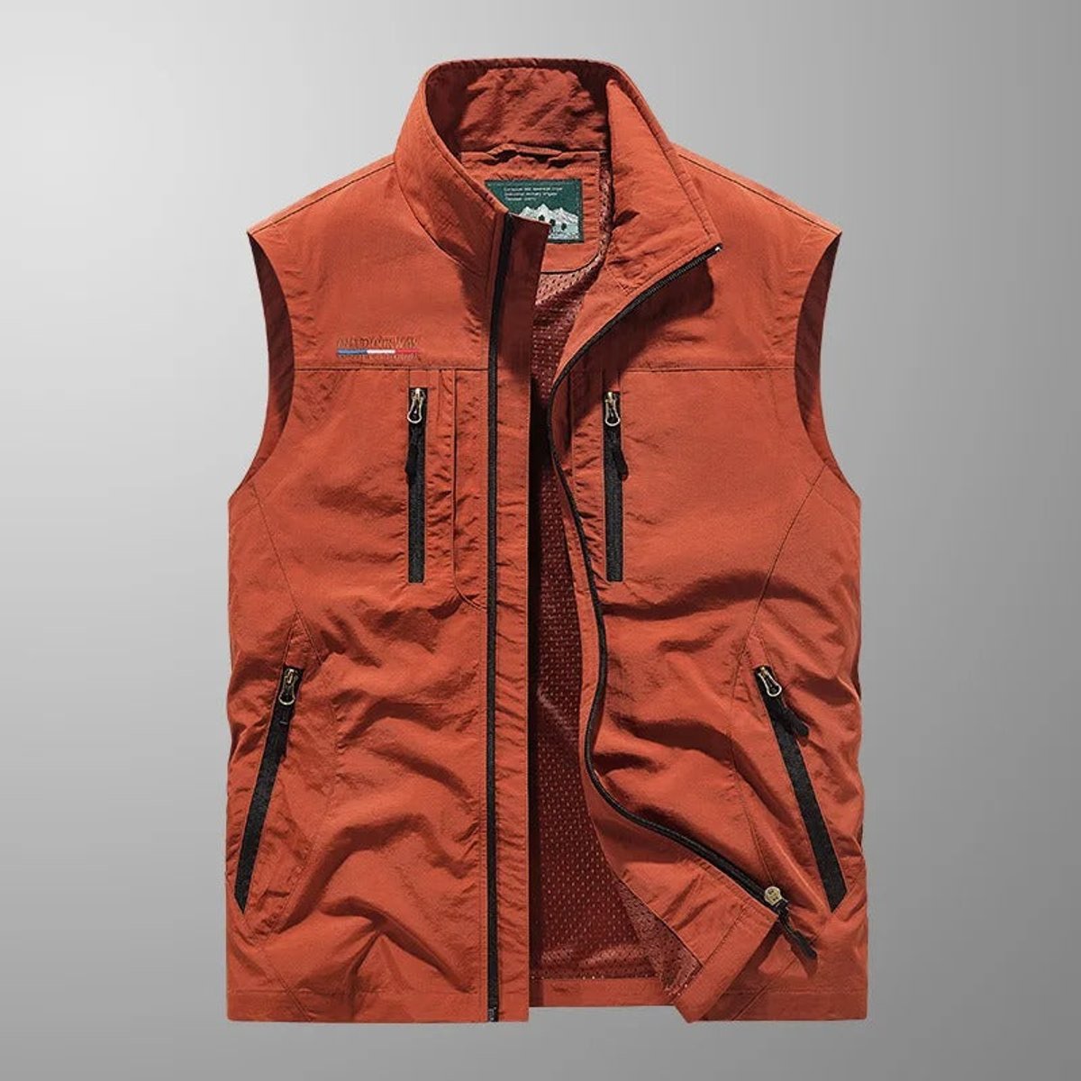 Gilet sans manches multi-poches zippé cargo rouge pour homme