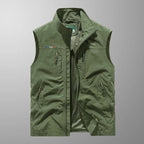 Gilet sans manches multi-poches zippé cargo vert pour homme