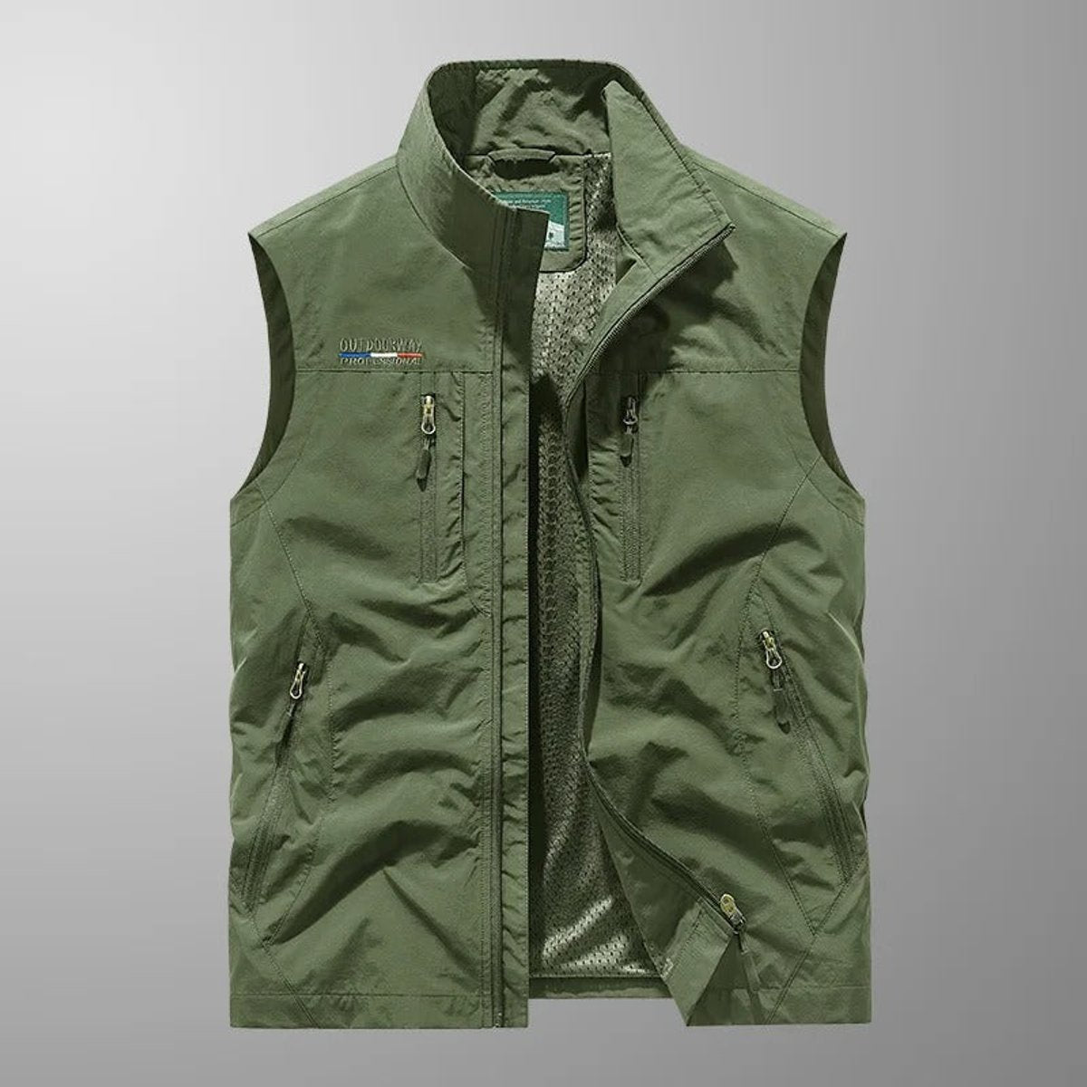 Gilet sans manches multi-poches zippé cargo vert pour homme