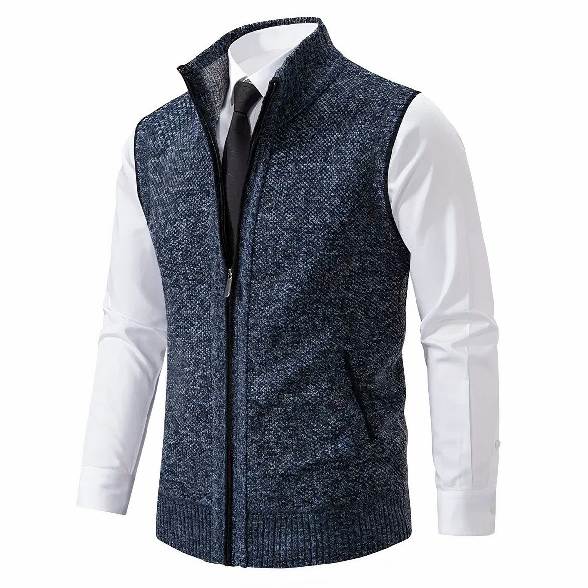 Gilet sans manches zippé col montant bleu pour homme