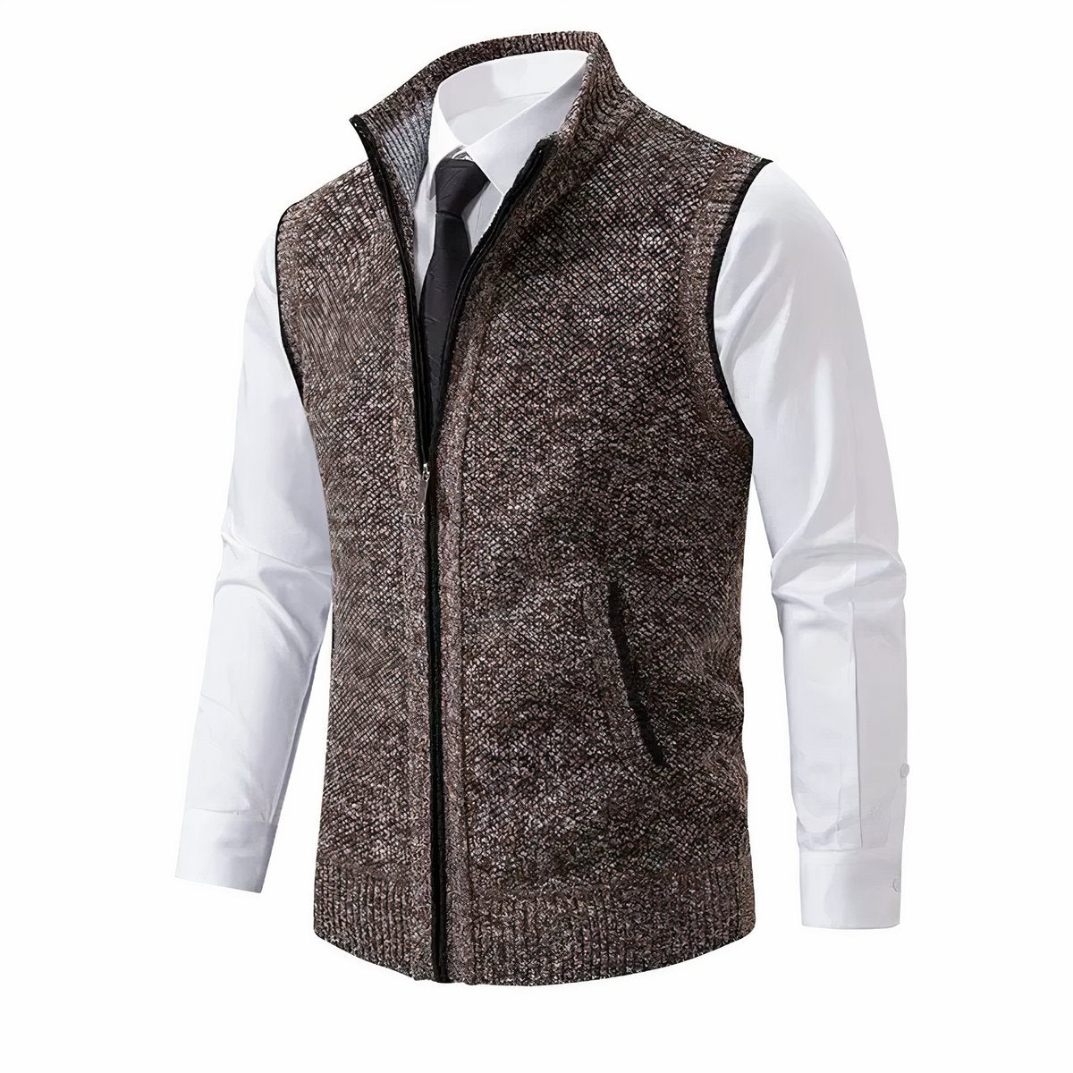 Gilet sans manches zippé col montant marron pour homme
