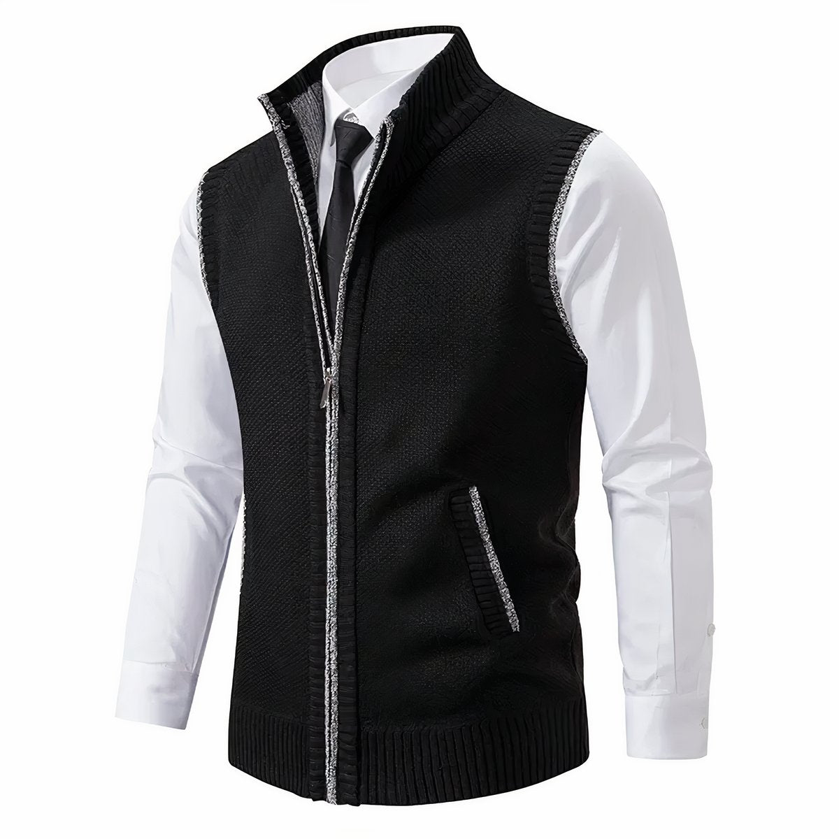 Gilet sans manches zippé col montant noir pour homme