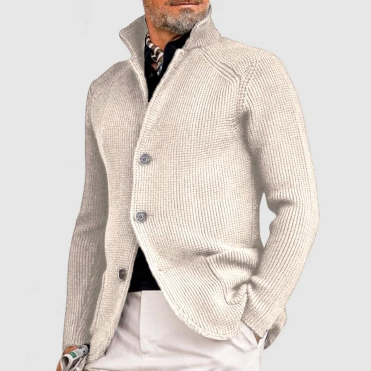 Gilet texturé boutonné col montant blanc pour homme