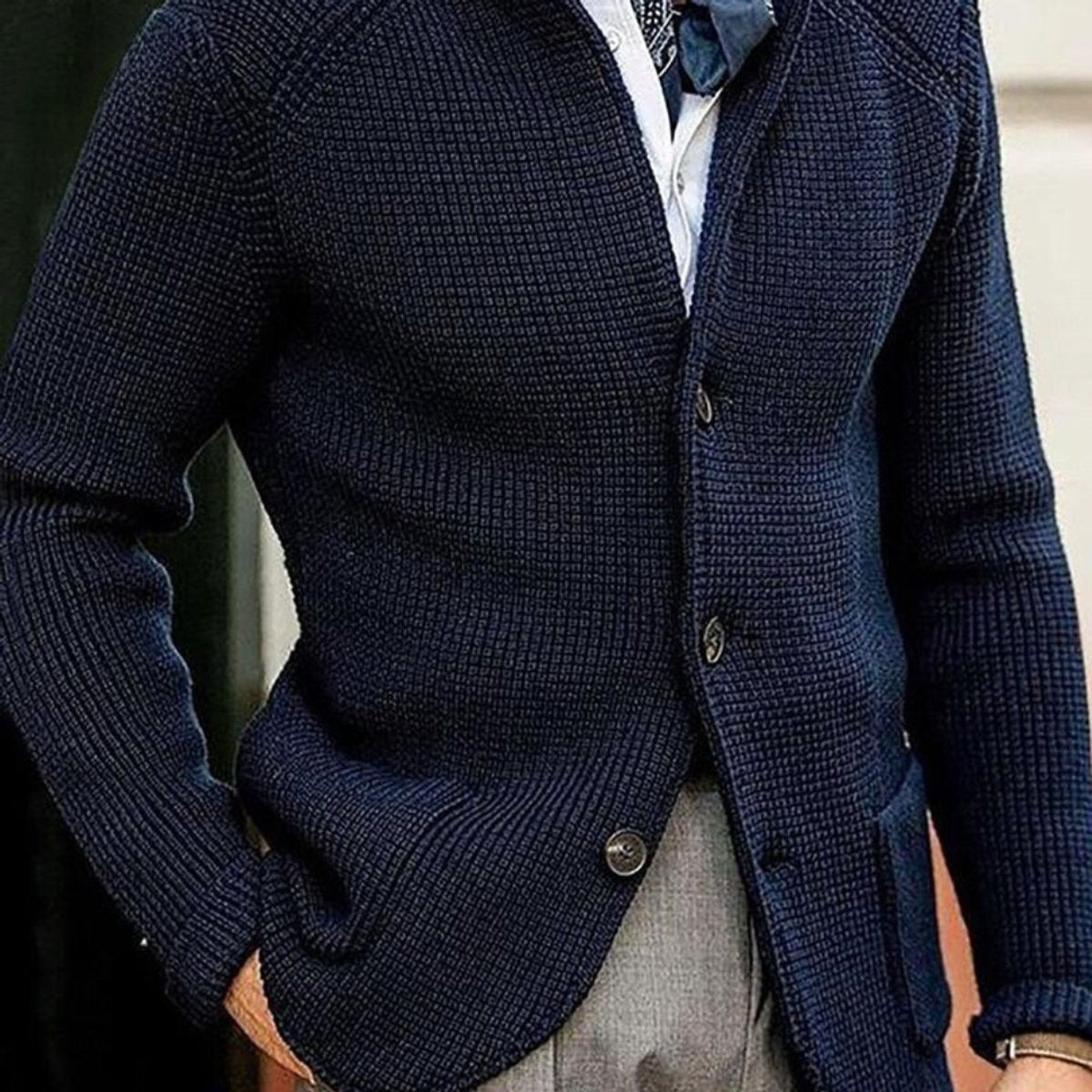 Gilet texturé boutonné col montant bleu pour homme