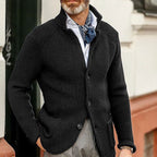 Gilet texturé boutonné col montant noir pour homme