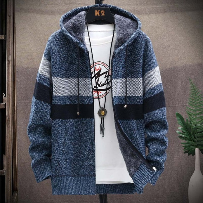 Gilet zippé à capuche avec rayures horizontales bleu foncé pour homme