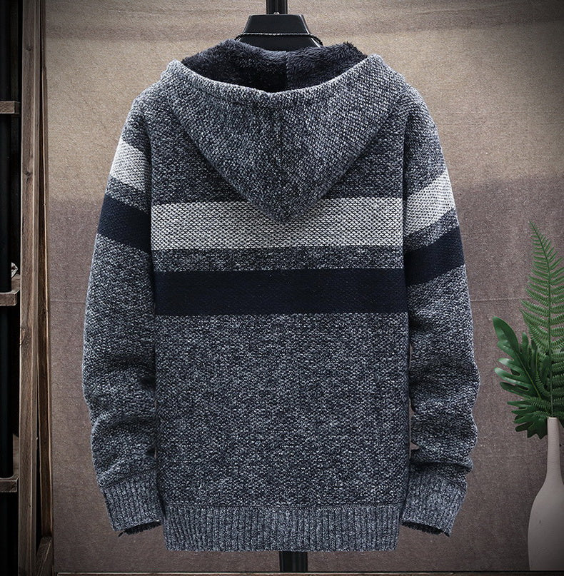 Gilet zippé à capuche avec rayures horizontales pour homme