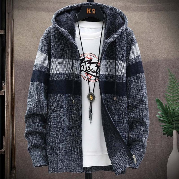 Gilet zippé à capuche avec rayures horizontales gris foncé pour homme