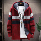 Gilet zippé à capuche avec rayures horizontales rouge pour homme