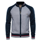 Gilet zippé bicolore à col montant bleu marine pour homme