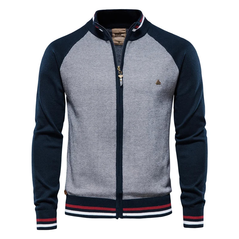 Gilet zippé bicolore à col montant bleu marine pour homme