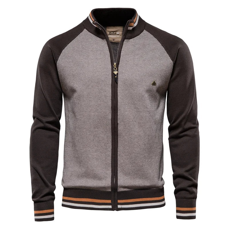 Gilet zippé bicolore à col montant marron pour homme