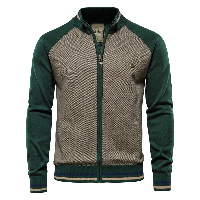 Gilet zippé bicolore à col montant vert pour homme