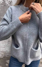 Gilet zippé côtelé col montant poches pour femme – vue 2