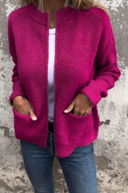 Gilet zippé côtelé col montant poches fuchsia pour femme