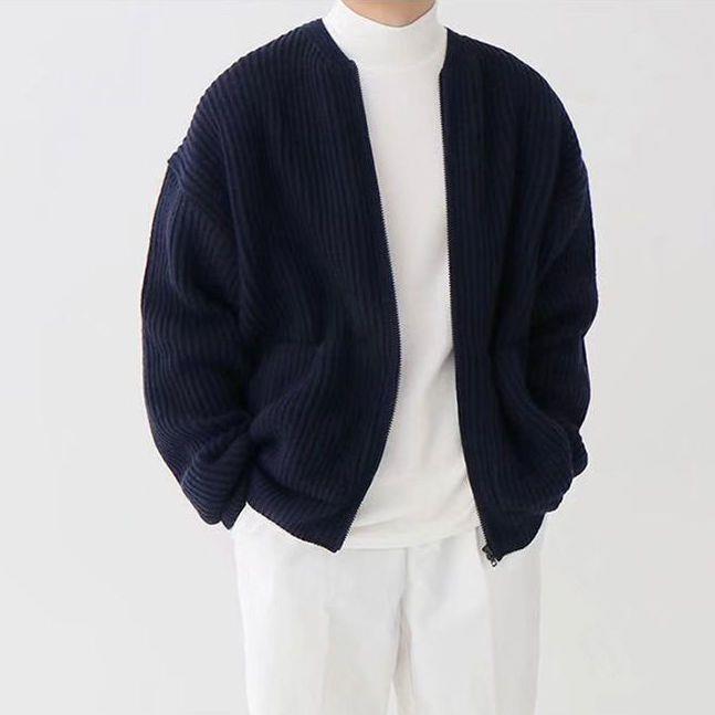 Gilet zippé côtelé avec poches bleu foncé pour homme