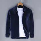 Gilet zippé côtelé col montant bleu pour homme