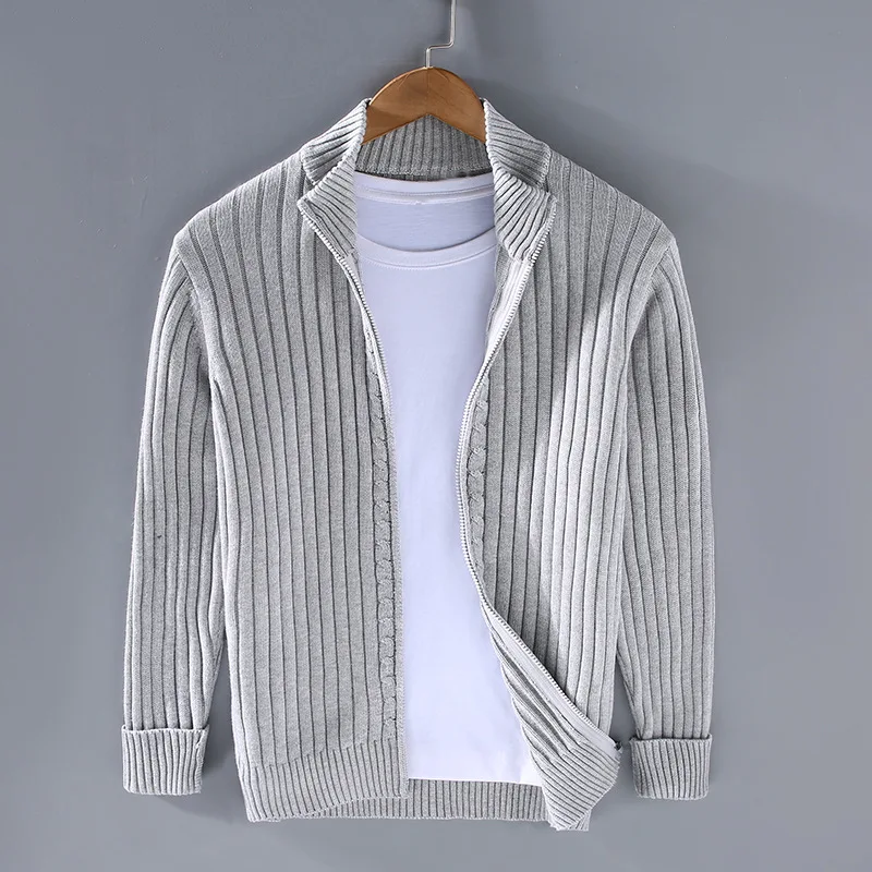 Gilet zippé côtelé col montant gris clair pour homme