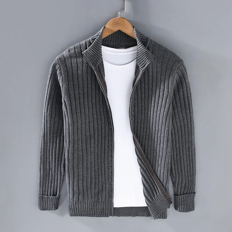 Gilet zippé côtelé col montant gris foncé pour homme