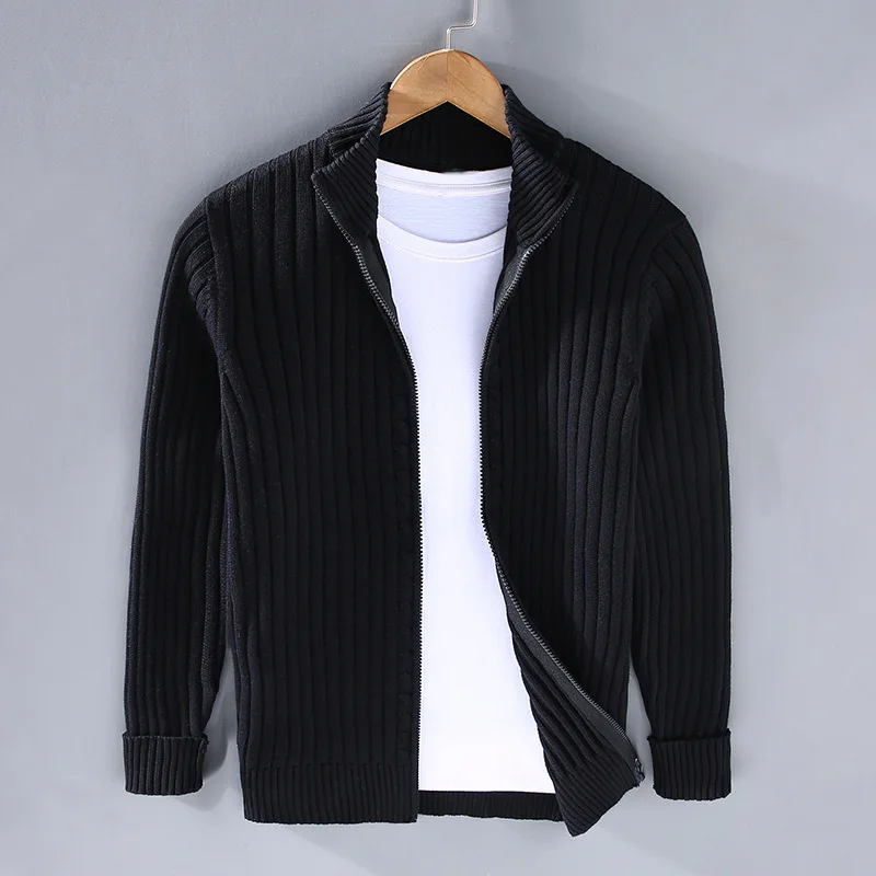 Gilet zippé côtelé col montant noir pour homme