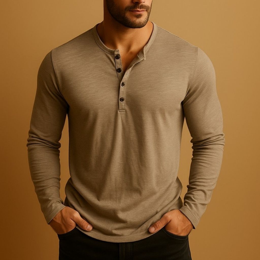 Henley à manches longues coton boutonné pour homme