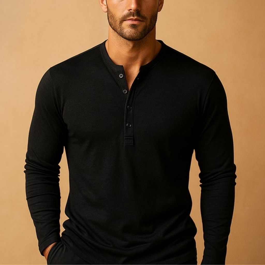 Henley à manches longues coton boutonné pour homme