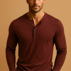 Henley à manches longues coton boutonné pour homme