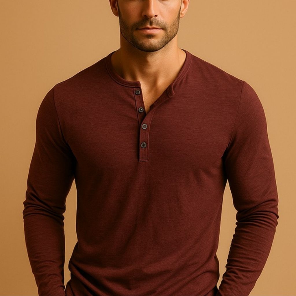 Henley à manches longues coton boutonné pour homme