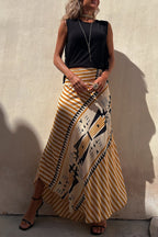 Jupe longue fluide à motifs géométriques rayés jaune pour femme