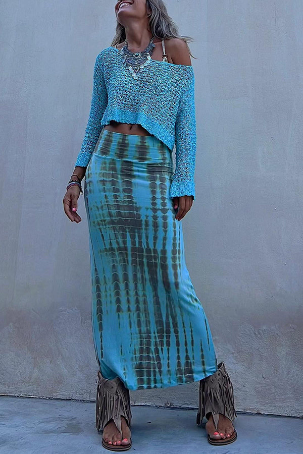 Jupe longue tie-dye taille élastique pour femme