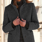 Manteau mi-long boutonné col cranté poches noir pour femme