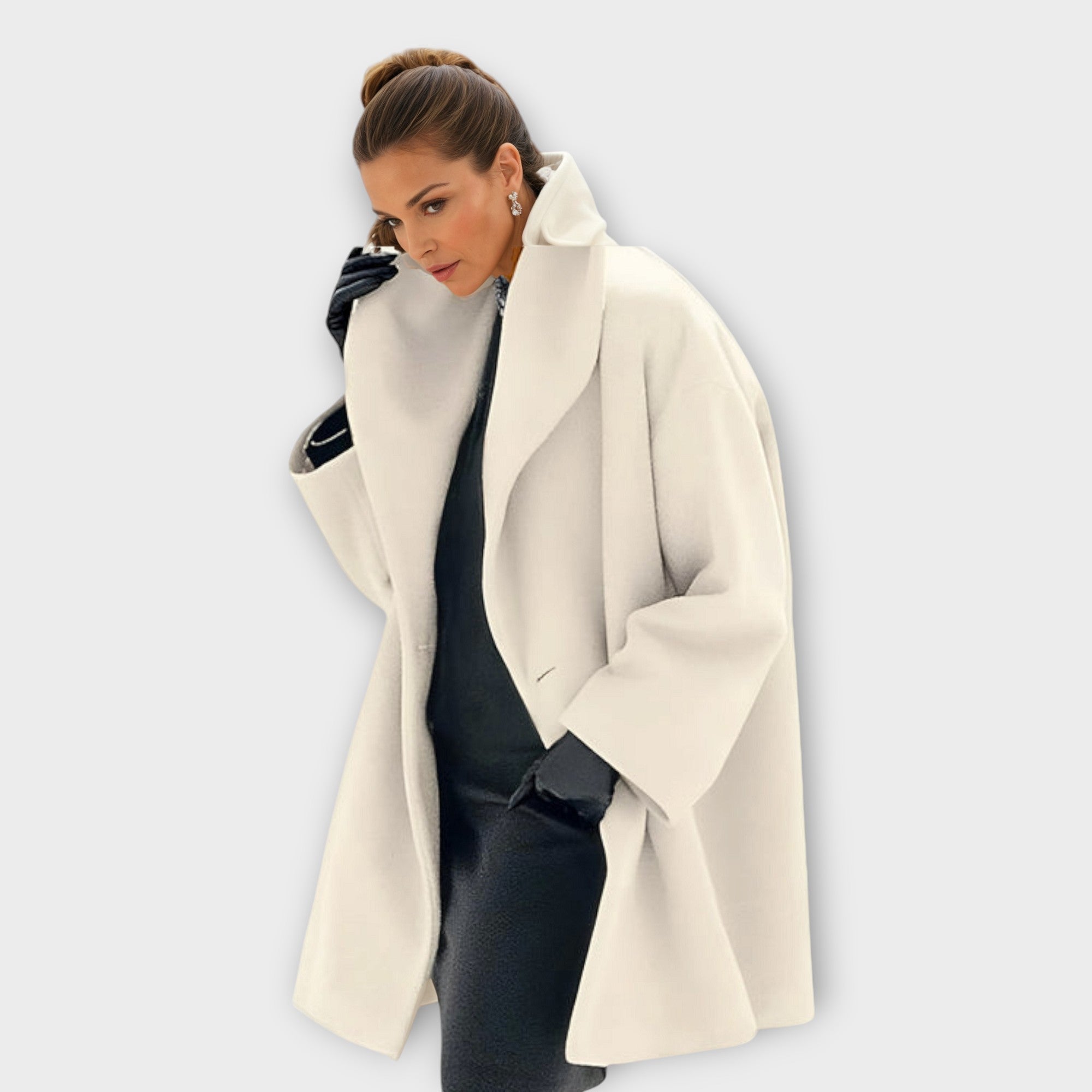 Manteau oversize col châle mi-long blanc pour femme